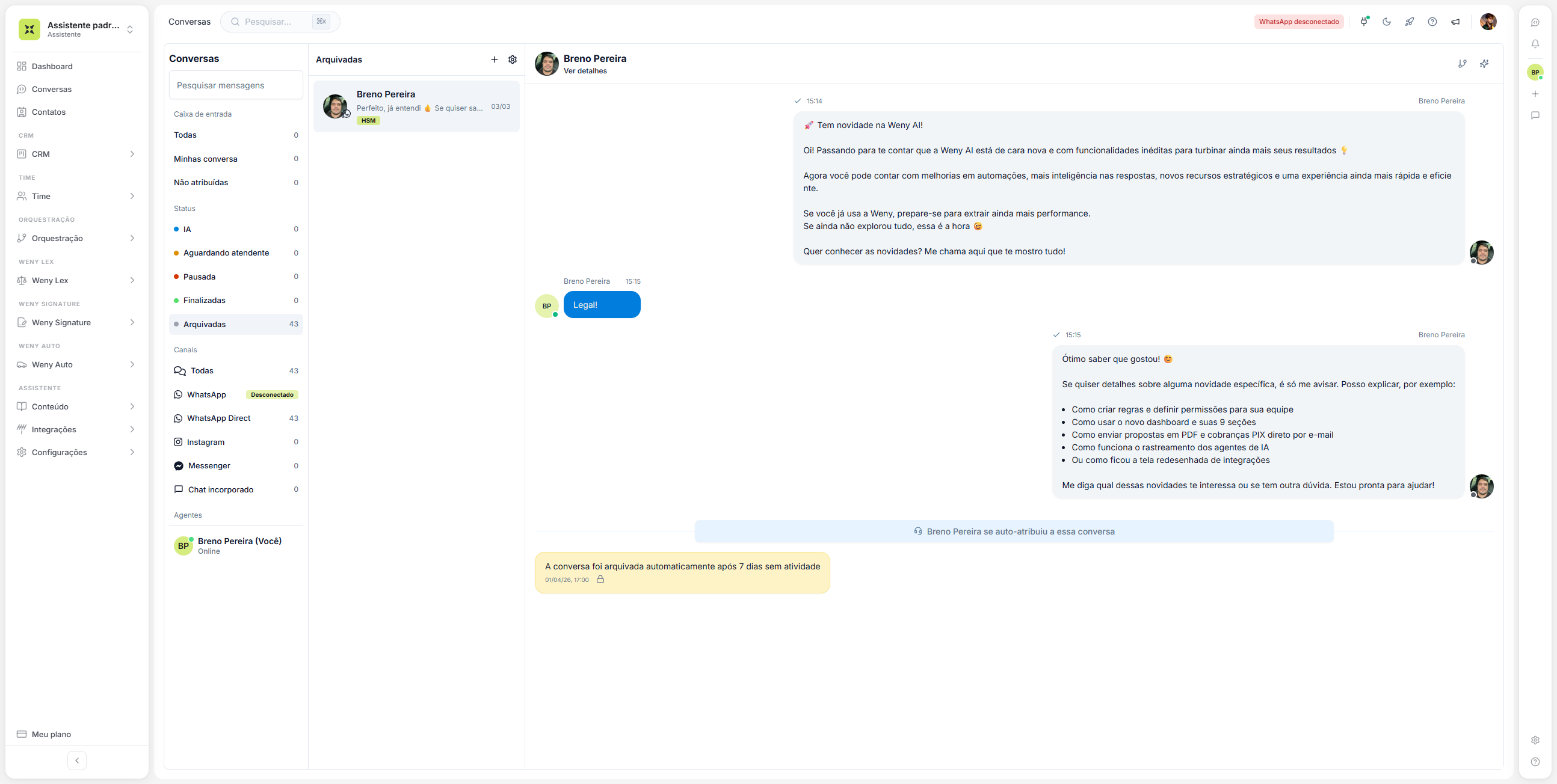 Weny AI - Dashboard principal